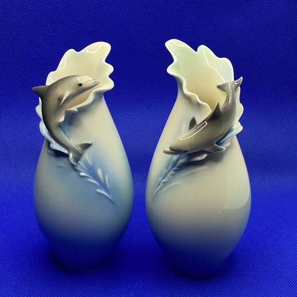 porcelain Accents Rare Franz Dolphin Splash Small Vases Poshmark